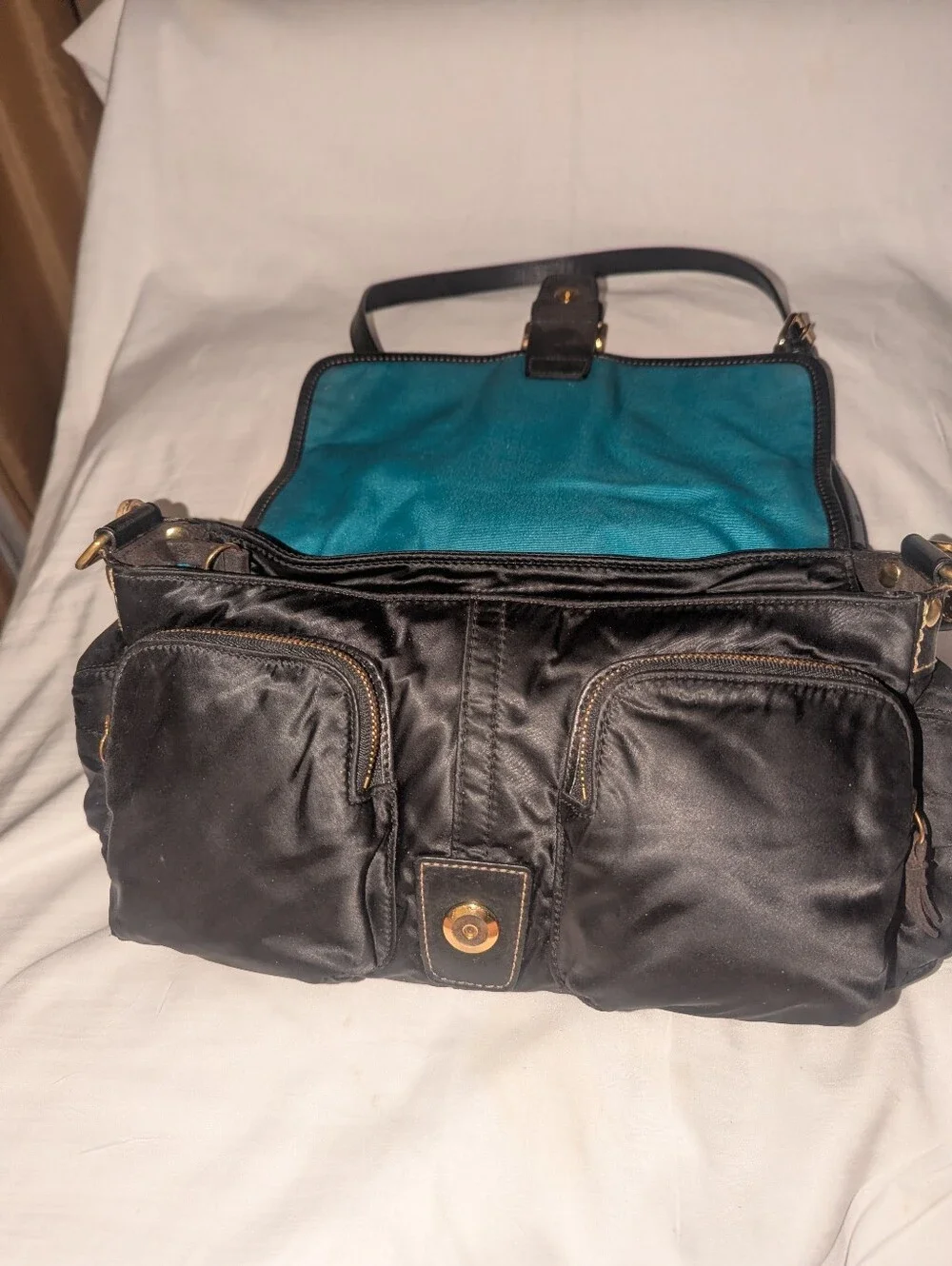 Coach Y2K Hampton Nylon Black Crossbody Bag With Flap Buckle 8F27